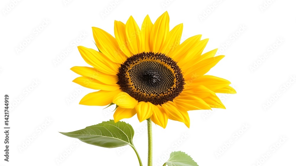 Fototapeta premium Vibrant Yellow Sunflower with Rich Brown Center Against White Background