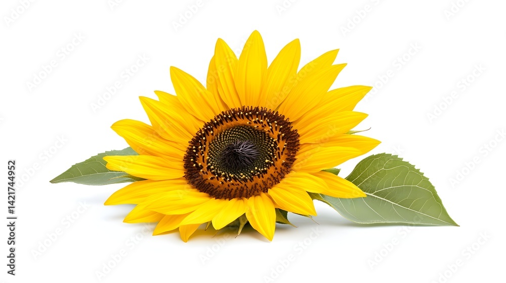 Fototapeta premium Radiant Sunflower in Bloom, Isolated on White Background