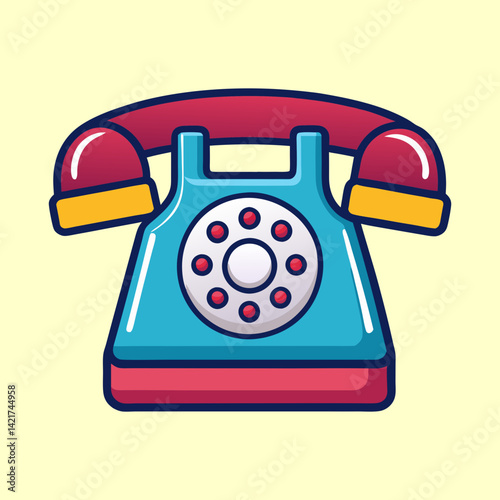 Retro rotary dial phone illustration with bright colors on a soft background