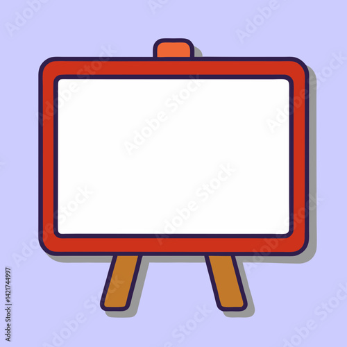 Cartoon illustration of a blank red framed whiteboard on a light background