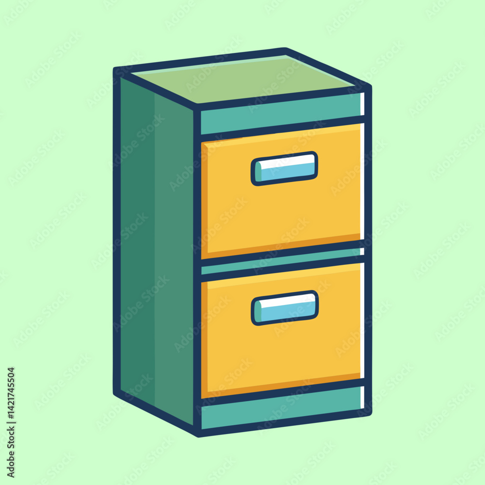 Cute Cartoon File Cabinet with Two Drawers and a Light Green Background Cute Cartoon File Cabinet with Two Drawers and a Light Green Background