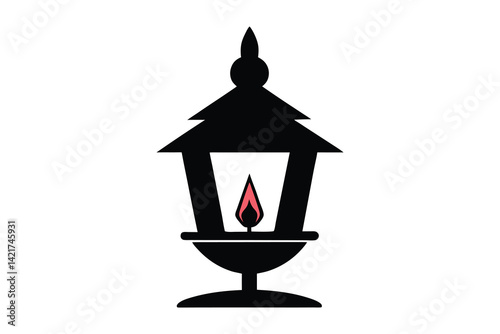 old oil lamp silhouette vector illustration on white background