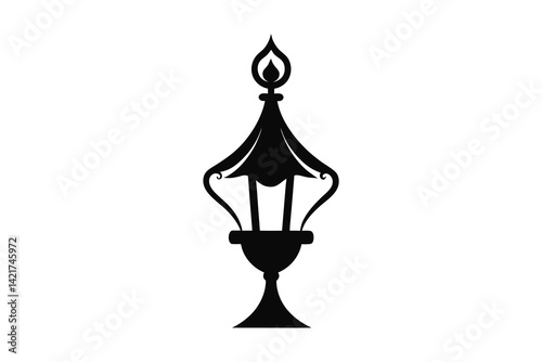 old oil lamp silhouette vector illustration on white background