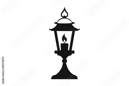old oil lamp silhouette vector illustration on white background 