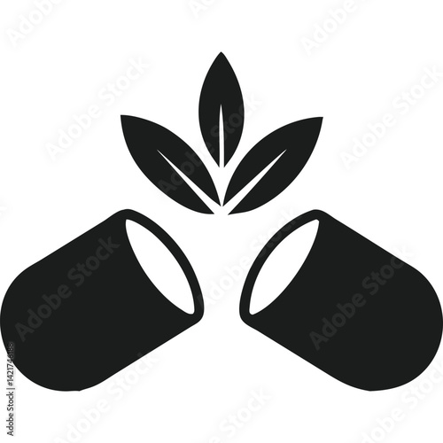 Herbal supplement capsules, natural remedy, healthy lifestyle, organic medicine, vector icon.