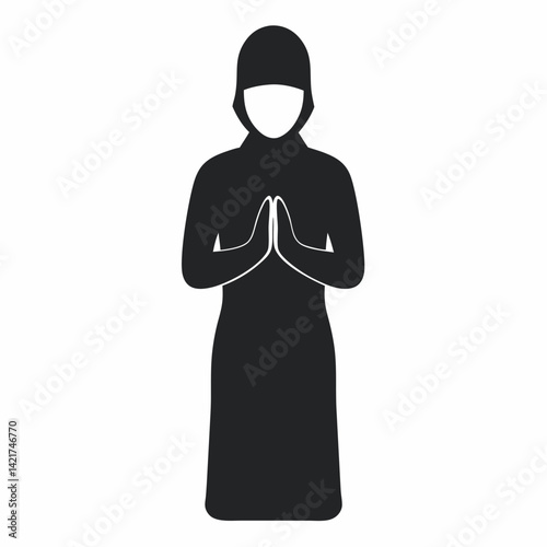 Muslim woman silhouette praying in black vector illustration isolated design