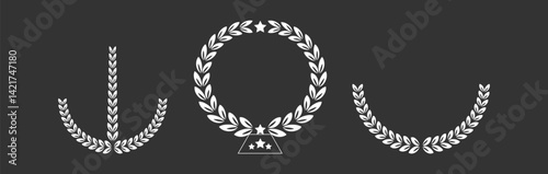 Vector laurel wreath isolated,  black silhouette circular laurel foliate, wheat and oak wreaths depicting an award, laurel wreath vector on white background