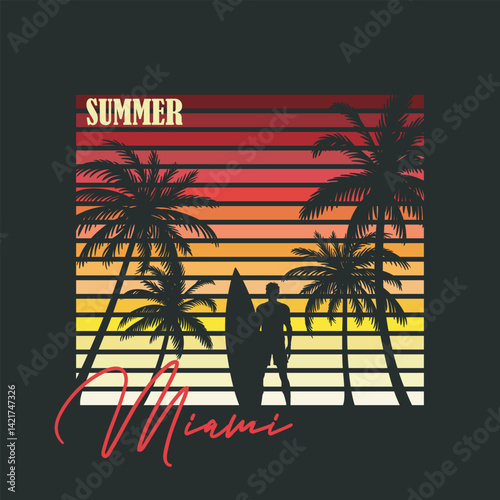 Miami summer slogan graphic vector print lettering for t shirt print design