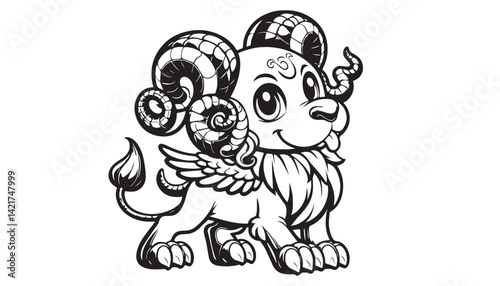 Vector illustration of cartoon lion black and white drawing For children to learn to color according to the picture.