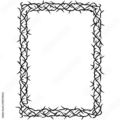 Black and white crown of thorns rectangular frame, perfect for religious designs.