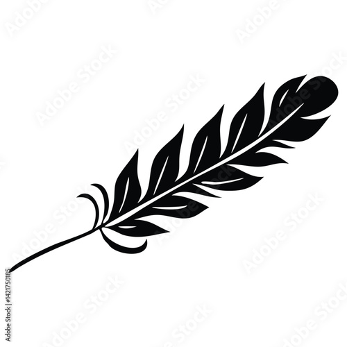 Stylized black feather illustration, perfect for design projects needing a nature-inspired element.