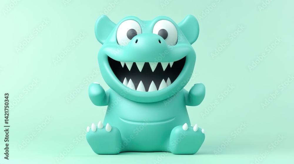 A happy smiling cartoon monster with sharp teeth and large eyes A happy smiling cartoon monster with sharp teeth and large eyes