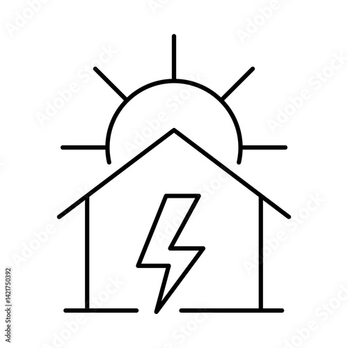Home Energy Icon. Solar Energy, Solar Panel, Green Energy, Sun Energy, Solar Battery, Energy Saving, Solar House, Ecology, Electricity, Renewable Energies Editable Stroke Vector Illustration
