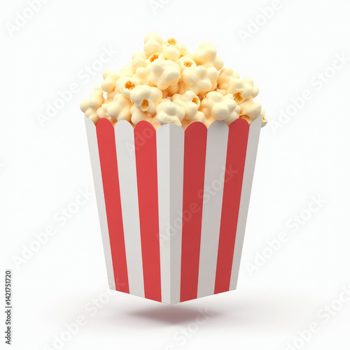 Popcorn Emoji - 3D Rendering of Popcorn in Classic Red-White Striped Box