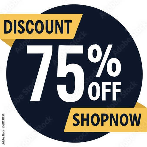 75% off discount sale banner, shop now call to action.