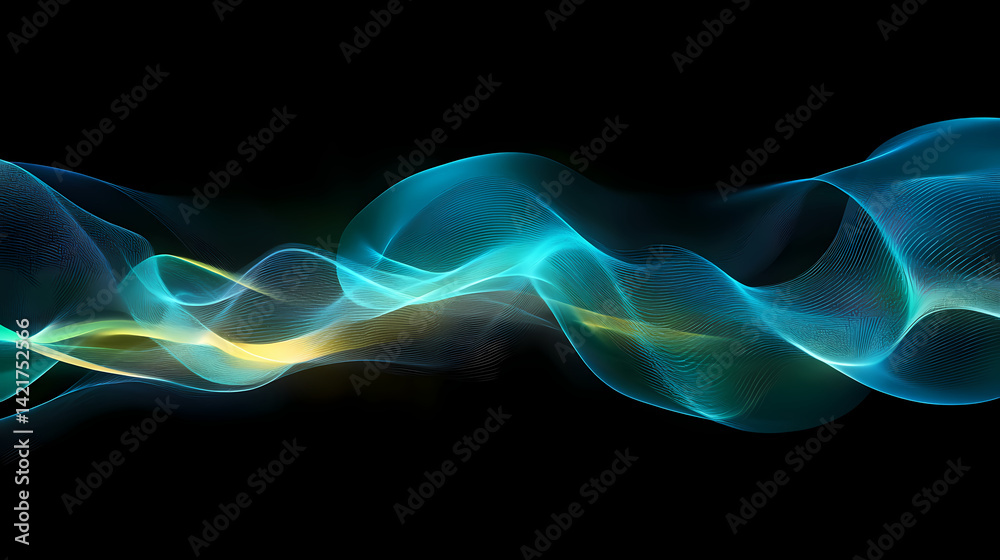 Abstract organic waves with luminescent neon patterns in a futuristic style. Illusion Stream. Illustration