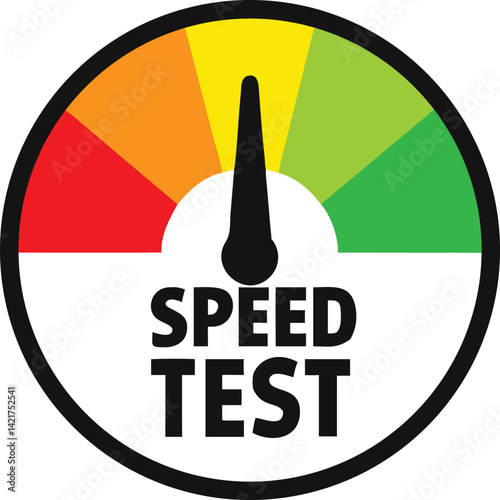 Speed test gauge graphic with color-coded indicator showing performance levels.