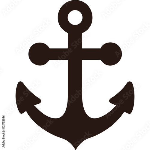 Simple black anchor silhouette icon, nautical symbol, maritime graphic.