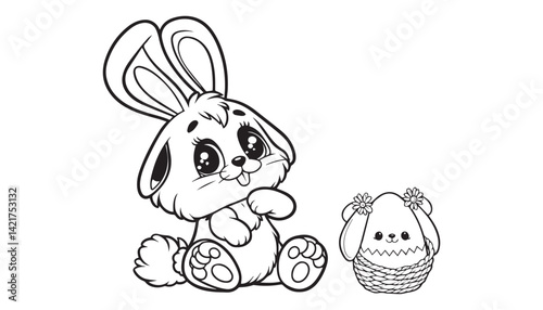 Vector illustration of cartoon easter black and white drawing For children to learn to color according to the picture.