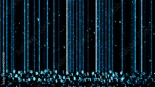 Blue Digital Data Stream with Matrix Effect on Black Background