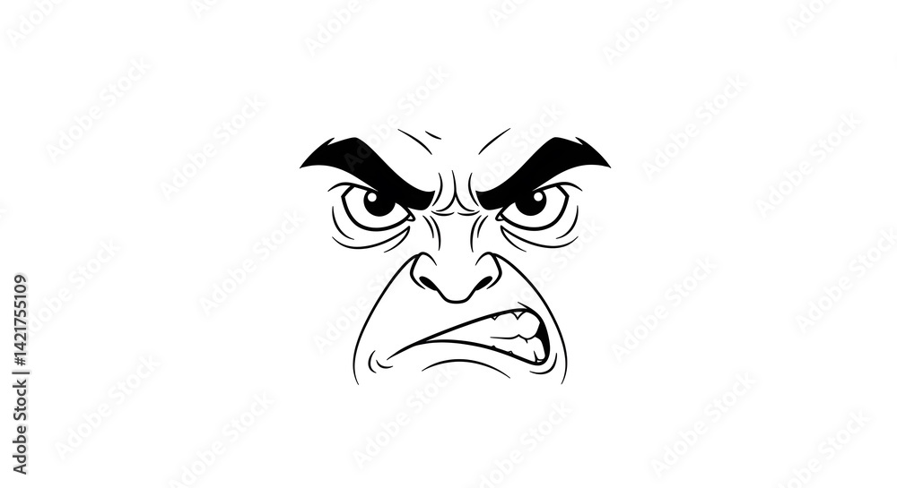 Fototapeta premium Cartoon Angry Face Illustration with Furrowed Brow and Intense Gaze