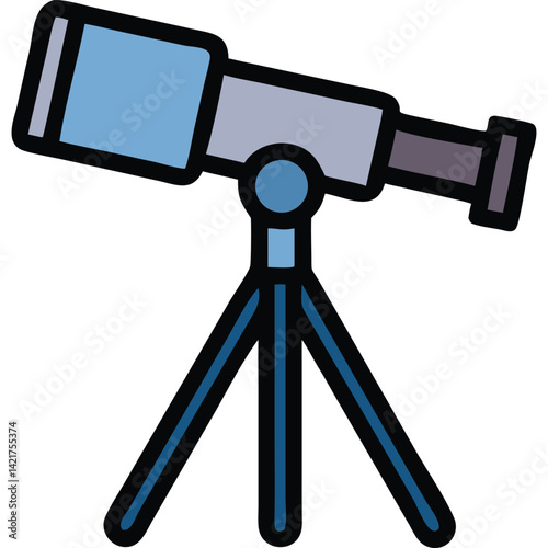 Cartoon illustration of a telescope on a tripod, perfect for astronomy or science concepts.