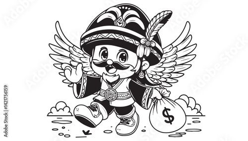 Vector illustration of cartoon child black and white drawing For children to learn to color according to the picture.