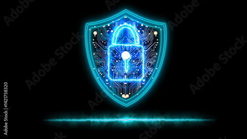 Digital Security Shield with Lock and Circuit Board Design