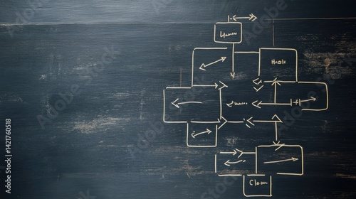 Obraz na płótnie Flowchart with arrows connecting team members' responsibilities toward a common target goal w salonie