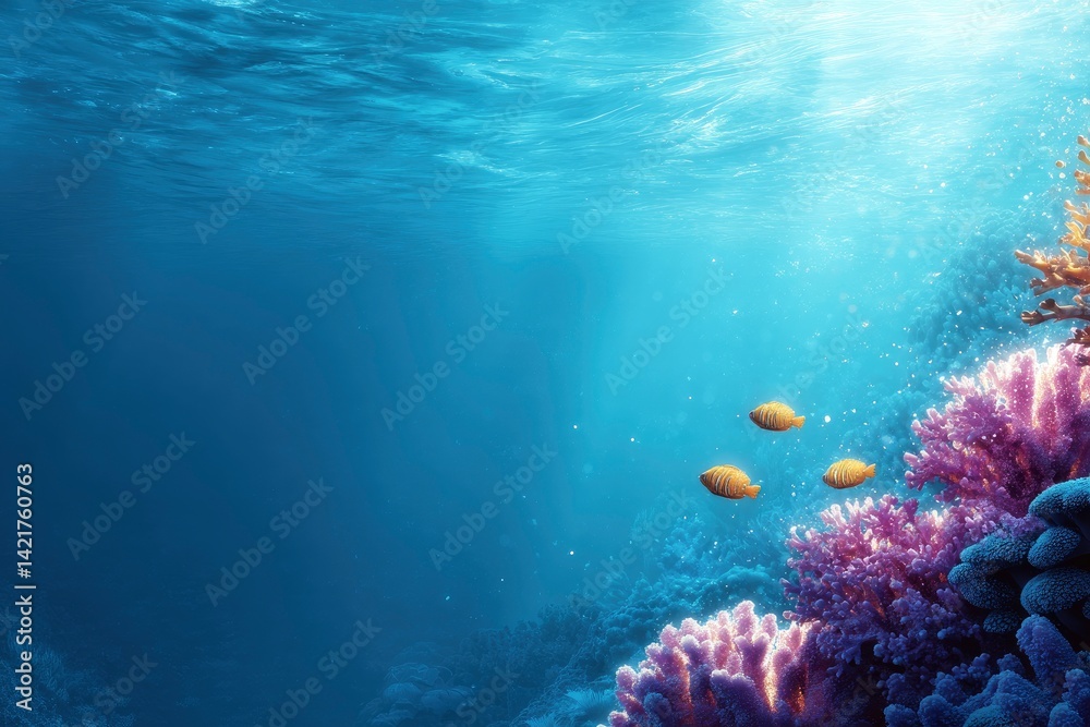 Naklejka premium Underwater Scene with Fish and Coral Reef