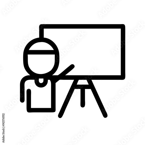 teacher icon with character pointing at presentation board for education and training flat stroke icon for apps and websites
