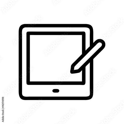 tablet icon with stylus for digital learning and creative writing flat stroke icon for apps and websites

