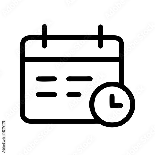 calendar icon with clock for scheduling and time management flat stroke icon for apps and websites
