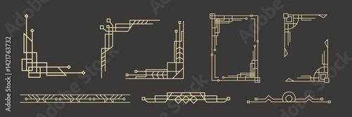 Art Deco Line Gold Corners Frames Borders Set