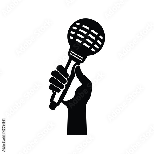 Hand Holding Microphone Black and White Vector