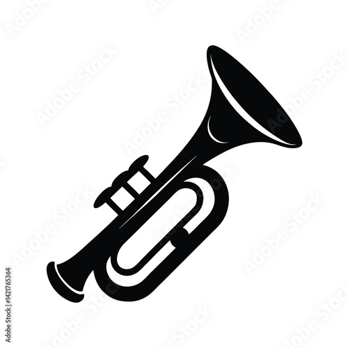 Trumpet Silhouette Black and White Music Icon