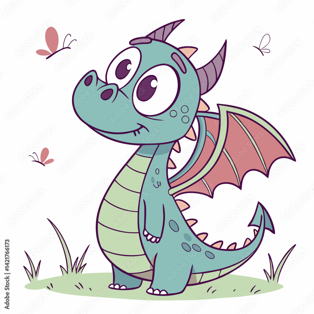 Fototapeta premium Vector Cute young dragon cartoon