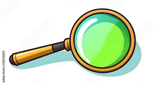 Detailed line drawing illustration of a cartoon magnifying glass for various design projects
