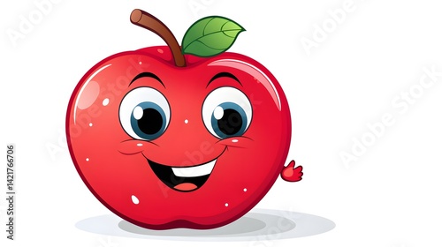 Colorful Cartoon of Thoughtful Apple with Speech Bubble on White Background
