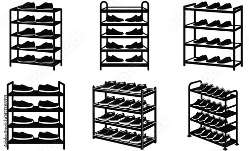 Shoe rack silhouette black vector art design on white background