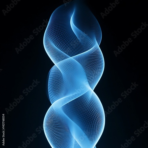 Abstract spiral vortex of light.  A swirling, translucent,  glowing blue spiral design.  Intricate,  digital,  and  smooth lines