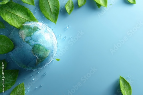 Earth with Leaf and Water Droplet