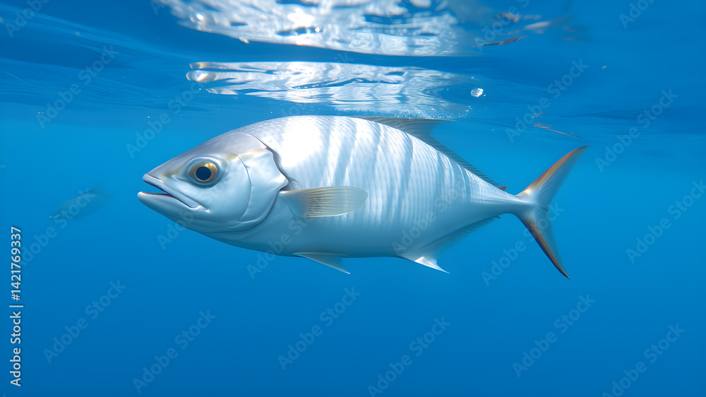 Obraz premium Silver Atlantic herring fish swimming in clear sea water Generative AI