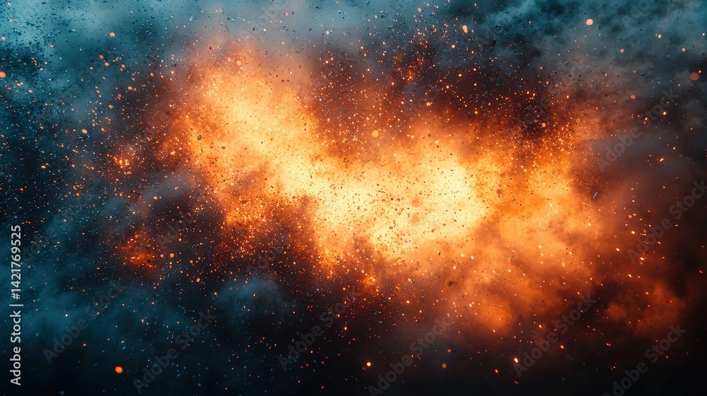 Naklejka premium A vibrant, dynamic abstract backdrop, reminiscent of a bustling industrial landscape, where sparks fly and metal shapes intertwine, rendered by Generative AI, inviting exploration and artistic 