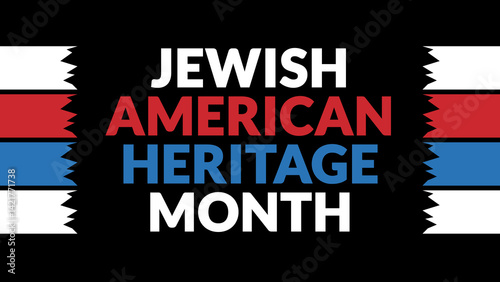 Jewish American Heritage Month text with side lines on a black background. Which is observed every year in May to celebrate Jewish American Heritage Month.