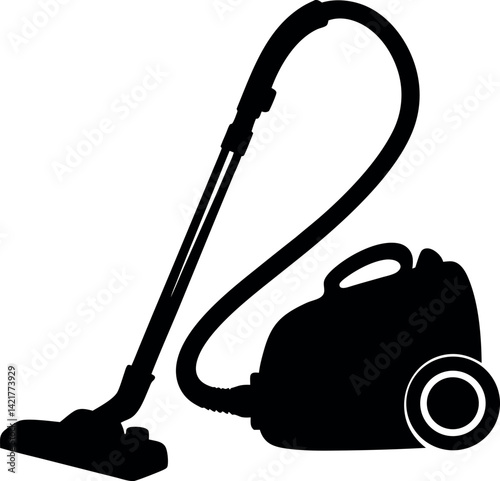 Black Vacuum Cleaner Silhouette, Housekeeping Appliance, Domestic Clean, Line Drawing