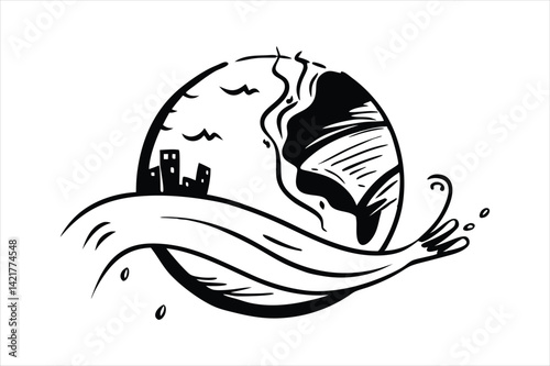 Black and white silhouette earth toned line art