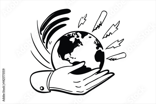Black and white silhouette earth toned line art
