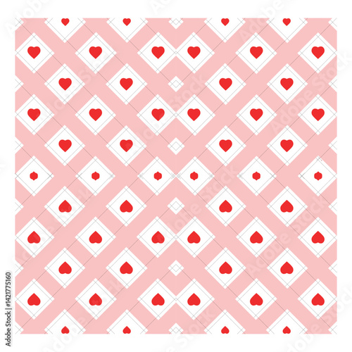 Romantic Heart Pattern with Diamond Shapes and Soft Pink Stripes