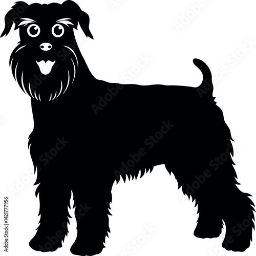 Silhouette of a Black Schnauzer Standing on White Background, Isolated, Pet Dog Design